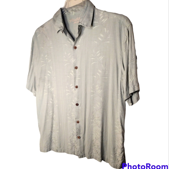 MEN'S Caribbean Silk Blend Palm Green Short Sleeve Button Down Shirt Lar… - Picture 9 of 9